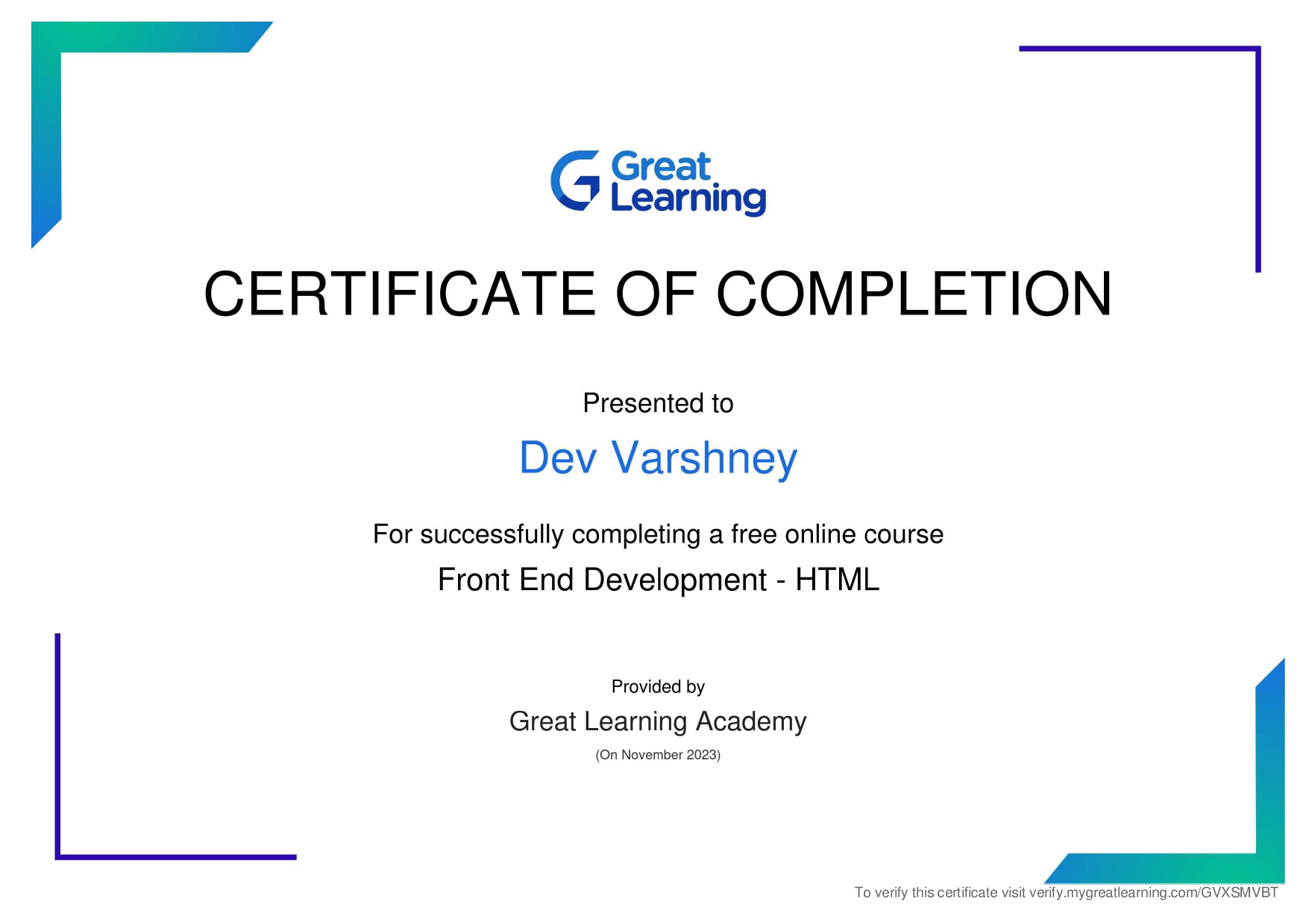 Frontend Certificate