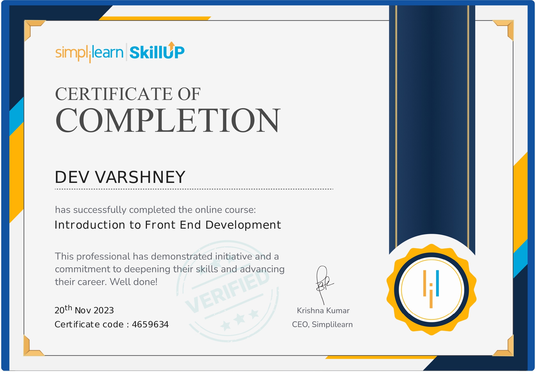 Front End Development Certificate